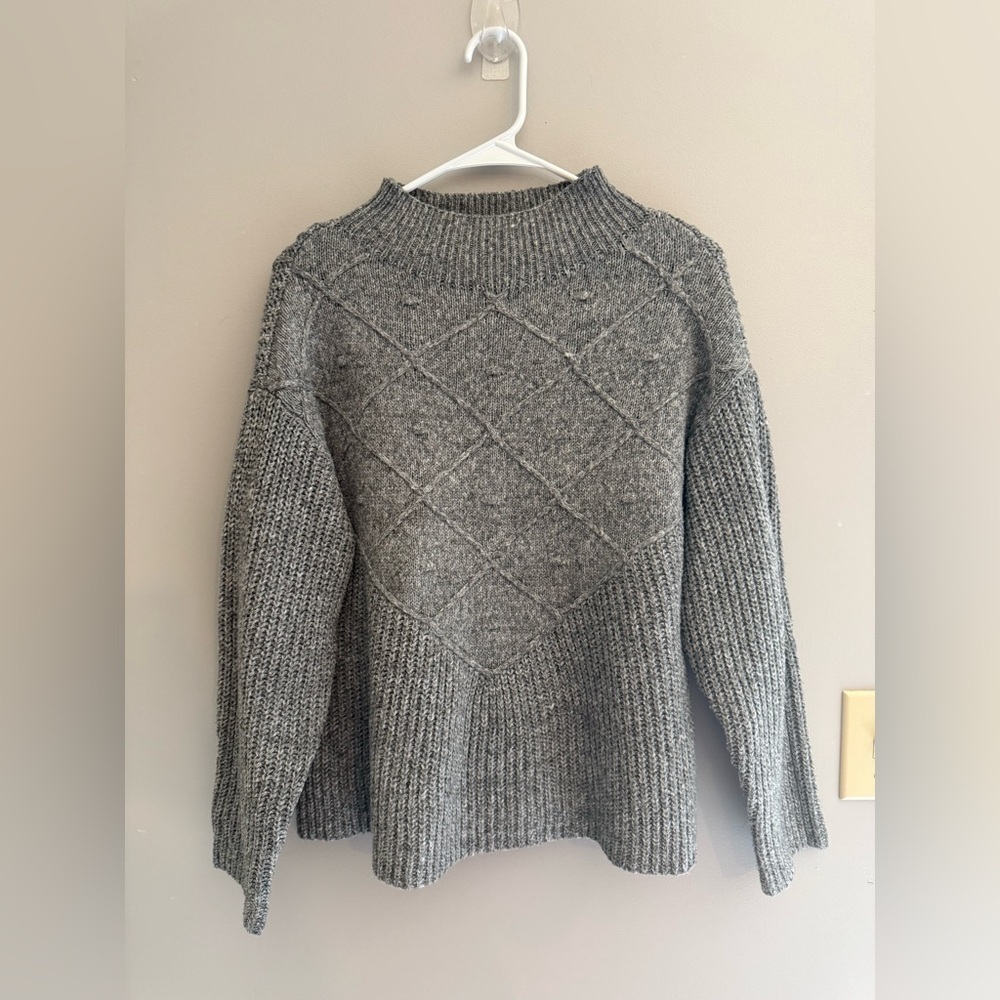 Cupid Chunky Knit Sweater Woman’s SZ S Grey Argyle High Neck Long Sleeve Winter